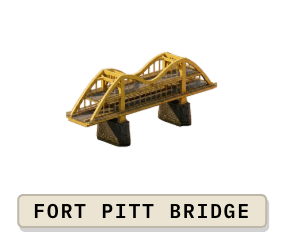 The Fort Pitt Bridge as the map draws it: a 3D sprite over its mono label